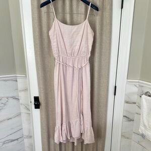 DREW Light Pink Midi Dress with Spaghetti Straps